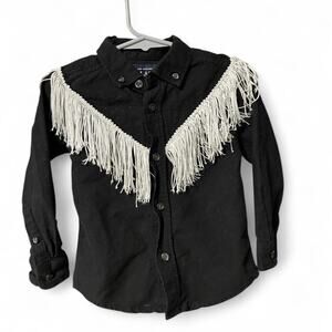 2t cowboy western rodeo long sleeve black button up shirt with fringe